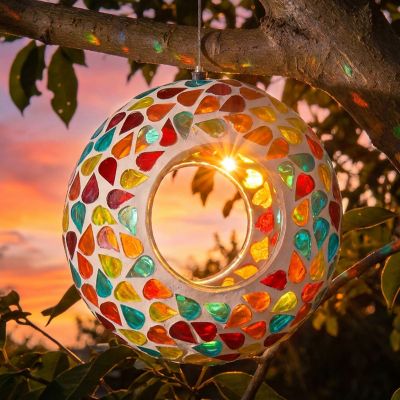 Image showing  Outdoor Garden Patio Round Glass with Confetti Mosaic Design Hanging Fly-Through Bird Feeder, 6.5 in.