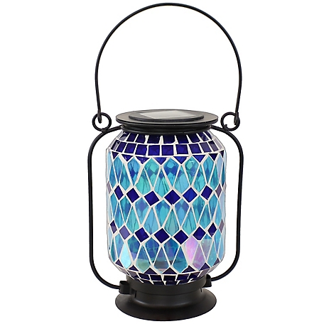 Sunnydaze Decor Cool Blue Mosaic Glass Solar LED Lantern, 8 in., Outdoor Decor