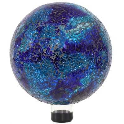 Sunnydaze Decor 10 in. Deep Ocean Swirl Glass Gazing Globe with Blue Crackled Glass, ZIB-514