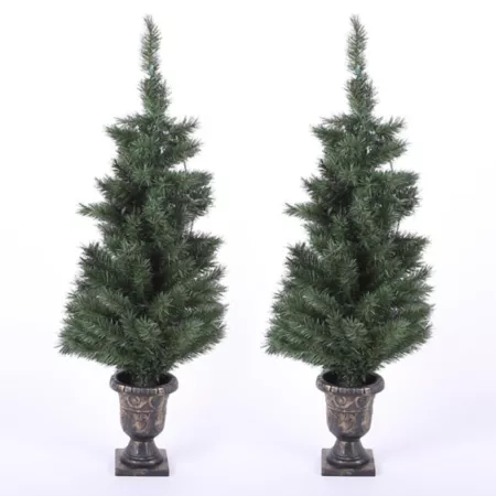 LuxenHome 2-Piece 4' Lighted Artificial Tree Set for Porch Artificial Plants & Flowers