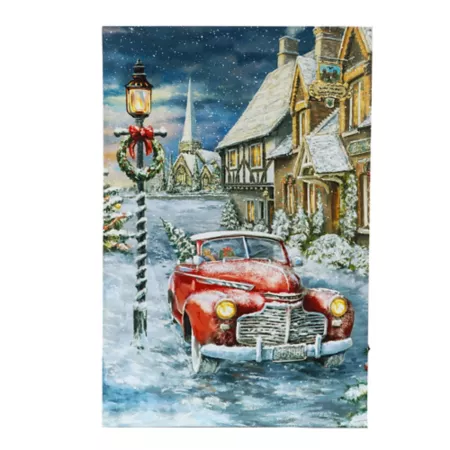 LuxenHome WHA653 Illuminated Car in Winter Wonderland Canvas Print Christmas Wall Decor