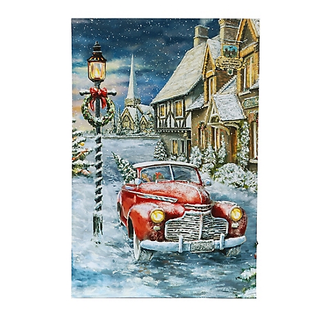 LuxenHome Lighted Winter Wonderland Home for the Holidays Car Canvas Print, WHA653