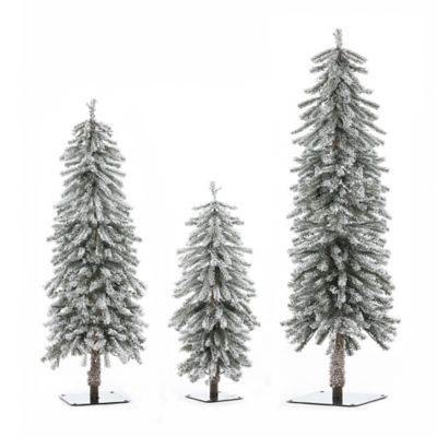 LuxenHome Artificial Pre-Lit Flocked Christmas Tree Set, 3 pc.