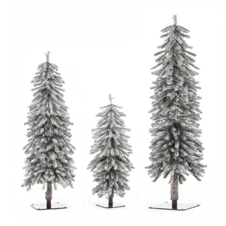 LuxenHome 3-Piece Lighted Artificial Flocked Christmas Tree Set Artificial Plants & Flowers