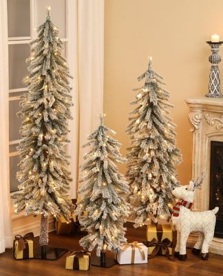 Image showing  Artificial Pre-Lit Flocked Christmas Tree Set, 3 pc.