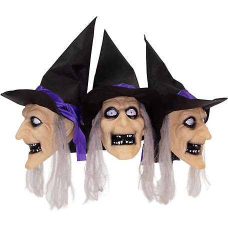 Haunted Hill Farm 3 pc. Witch Lawn Stakes with Flashing Eyes and Spooky Sounds, Outdoor Halloween Decoration, Battery Operated