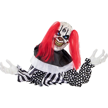 Haunted Hill Farm 18 in. Buggy the Animated Groundbreaker Clown, Indoor or Covered Outdoor Halloween Decor, Battery Operated