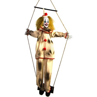 Haunted Hill Farm 4.5 ft. Smalls the Animated Swinging Clown, Indoor or Covered Outdoor Halloween Decoration, Battery Operated