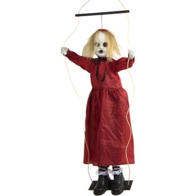 Haunted Hill Farm 4 ft. Red the Animated Swinging Zombie Girl, Indoor or Covered Outdoor Halloween Decoration, Battery Operated