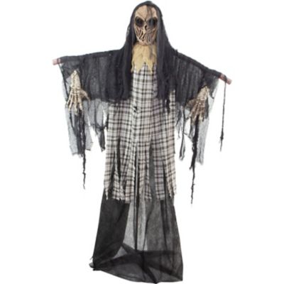 Haunted Hill Farm 6 ft. Charles the Animated Scarecrow Reaper, Indoor or Covered Outdoor Halloween Decoration, Battery Operated
