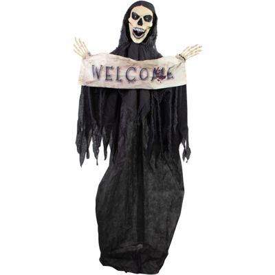 Haunted Hill Farm 5.5 ft. Azrail the Animated Welcome Reaper, Indoor or Covered Outdoor Halloween Decoration, Battery Operated