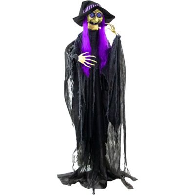 Haunted Hill Farm 6 ft. Belladonna the Purple-Haired Witch with Animated Eyes, HHWITCH-36FLSA