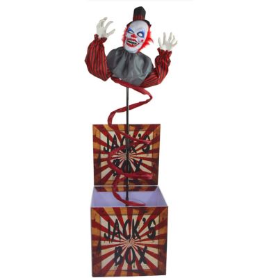 Haunted Hill Farm 69 in. Jack the Animated Clown in a Box, Indoor or Covered Outdoor Halloween Decoration, Battery Operated