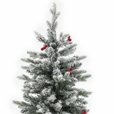 Image showing  5 ft. Pre-Lit Flocked Artificial Christmas Tree with Metal Pot