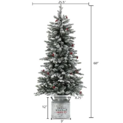 Image showing  5 ft. Pre-Lit Flocked Artificial Christmas Tree with Metal Pot