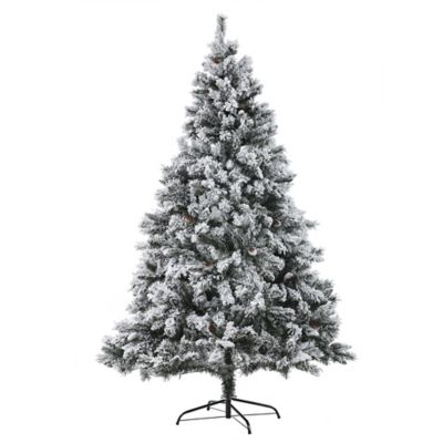 LuxenHome 7 ft. Pre-Lit Flocked Fir Artificial Christmas Tree