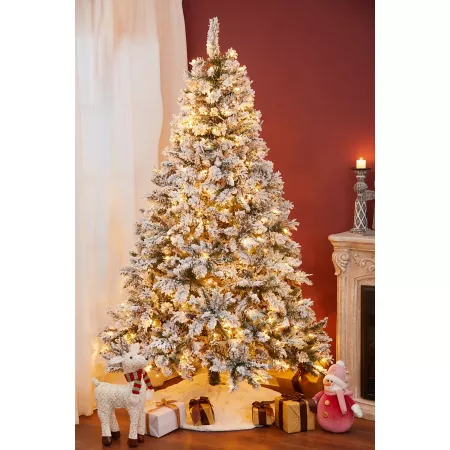 LuxenHome 7 ft Pre-Lit Flocked Artificial Christmas Tree Artificial Plants & Flowers