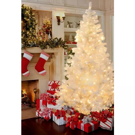 LuxenHome 7' Artificial LED Lighted White Christmas Tree Artificial Plants & Flowers