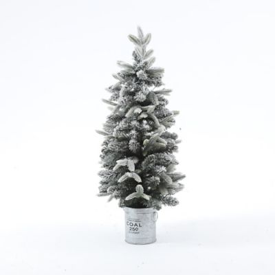 Image showing  3 ft. Pre-Lit Flocked Porch Artificial Christmas Tree with Metal Pot
