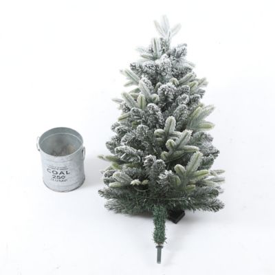 Image showing  3 ft. Pre-Lit Flocked Porch Artificial Christmas Tree with Metal Pot