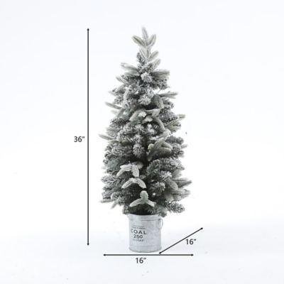 Image showing  3 ft. Pre-Lit Flocked Porch Artificial Christmas Tree with Metal Pot