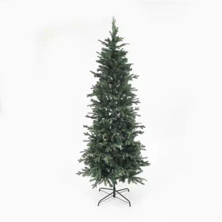 LuxenHome 7 ft Pre-Lit Light Green Artificial Christmas Tree with Metal Stand Artificial Plants & Flowers