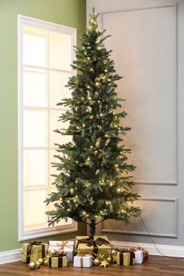 Image showing  7 ft. Artificial Pre-Lit Clear LED Green Christmas Tree with Metal Stand