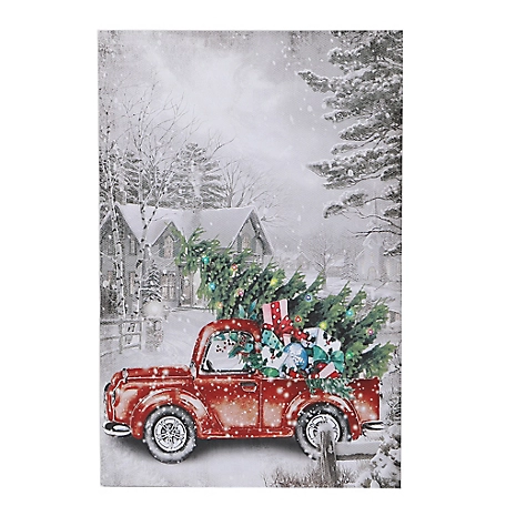 LuxenHome Lighted Christmas Vintage Truck Canvas Print, WHHD1039