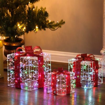 LuxenHome Lighted Christmas Presents, 3-Pack