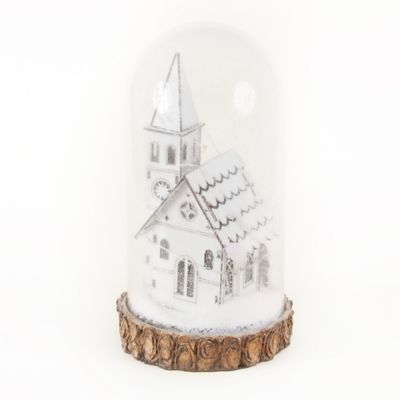LuxenHome Lighted Snow-Covered White Church Glass Lantern, WHHD694