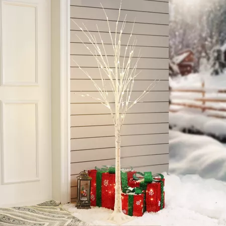 LuxenHome 70" Lighted Birch Twig Tree Decoration Artificial Plants & Flowers