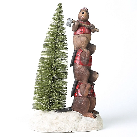 LuxenHome Lighted Beavers Christmas Tree Figurine, WHST389