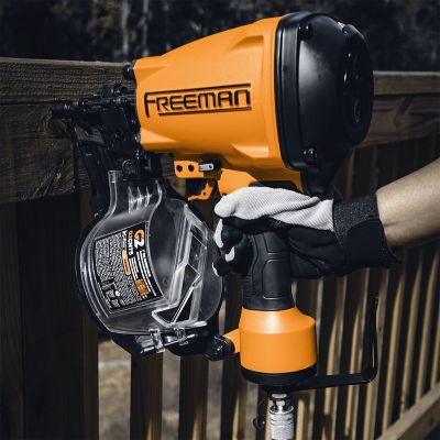 Image showing 5 th Freeman 2nd Generation Pneumatic 15 Degree 3 in. Coil Framing Nailer, Adjustable Metal Belt Hook and 1/4 in. NPT Air Connector