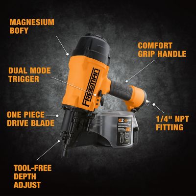 Image showing  3-1/2 in. 2nd Generation Pneumatic 15 Degree Coil Framing Nailer with Metal Belt Hook and 1/4 in. NPT Air Connector