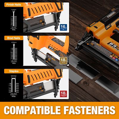 Image showing  16/18-Gauge 2 in. 20V Cordless 3-in-1 Nailer/Stapler Kit with Battery, Charger, Bag and Fasteners, 1,300 Shots/Charge