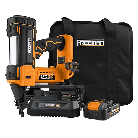Freeman 20 V Cordless 16-Gauge 2-1/2 in. Finish Nailer Kit with Battery, Charger, Bag and Nails, 200 ct., 1300 Shots per Charge