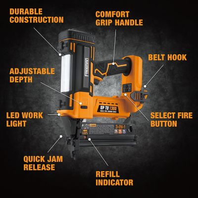 Image showing 4 th Freeman 16/18 ga. 2 in. 20 V Cordless 3-in-1 Nailer/Stapler, Tool Only, 1,300 Shots/Charge