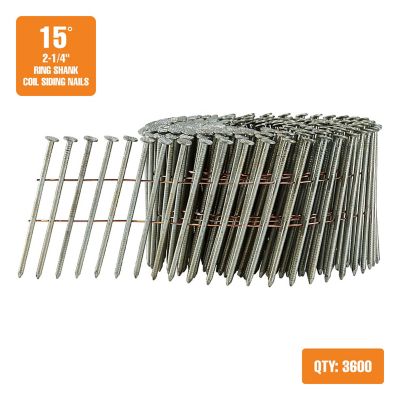 Image showing  2-1/4 in. 11 ga. 15 deg. Wire Collated Exterior Galvanized Ring Shank Coil Siding Nails, 3,600 ct.