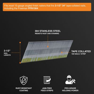 Image showing  15 ga. 2-1/2 in. Tape Collated Stainless Steel Angle Finish Nails, 1000 ct.