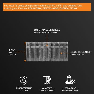 Image showing  16 ga. 1-1/2 in. Glue Collated Stainless Steel Straight Finish Nails, 1,000 ct.