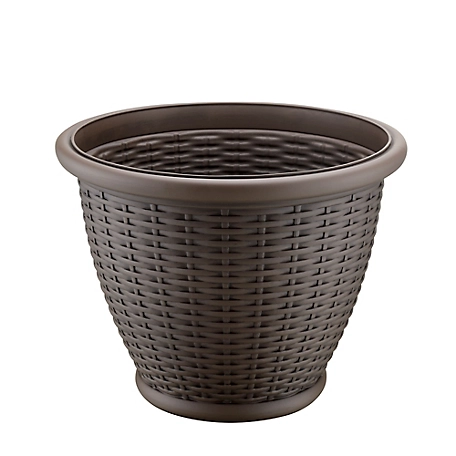 Red Shed Faux Resin/Wicker Round Plastic Planter, 16 in., Brown