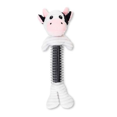 JMP Black and White Cow Corduroy Plush Squeaking Dog Chew Toy