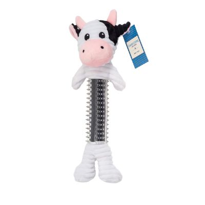 JMP Black and White Cow Corduroy Plush Squeaking Dog Chew Toy