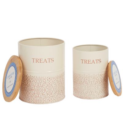 Image showing  2 pc. White Swan Steel Dog Treat Containers with Bamboo Lids