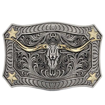 Montana Silversmiths Longhorn Crest Attitude Belt Buckle, A935