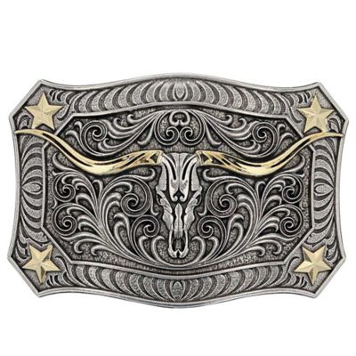 Montana Silversmiths Unisex Adult Longhorn Crest Attitude Belt Buckle