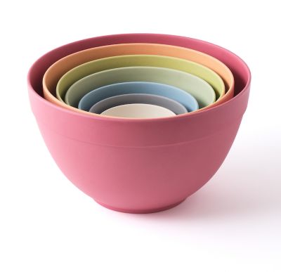 Bamboozle Pastel Nesting Bowl Set, Red/Orange/Lime/Avocado/Robin's Egg/Dove Grey/Natural, 7 pc.