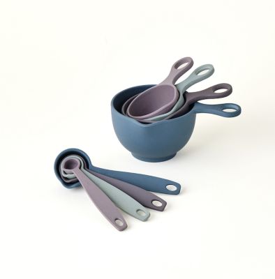 Bamboozle Thistle Measuring Cups and Spoons Set, Pewter/Plum/Juniper/Mauve, 8 pc.