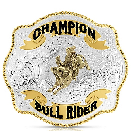 Montana Silversmiths Scalloped Champion Bull Riding Belt Buckle, 7008