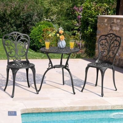 Image showing 7 th Nuu Garden 3 pc. Cast-Aluminum Patio Bistro Set, Black